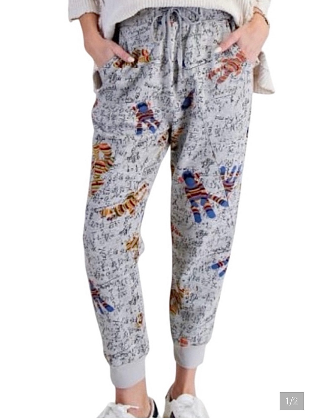 Viral Grey Sock Monkey Jogger Pants with Colorful Prints